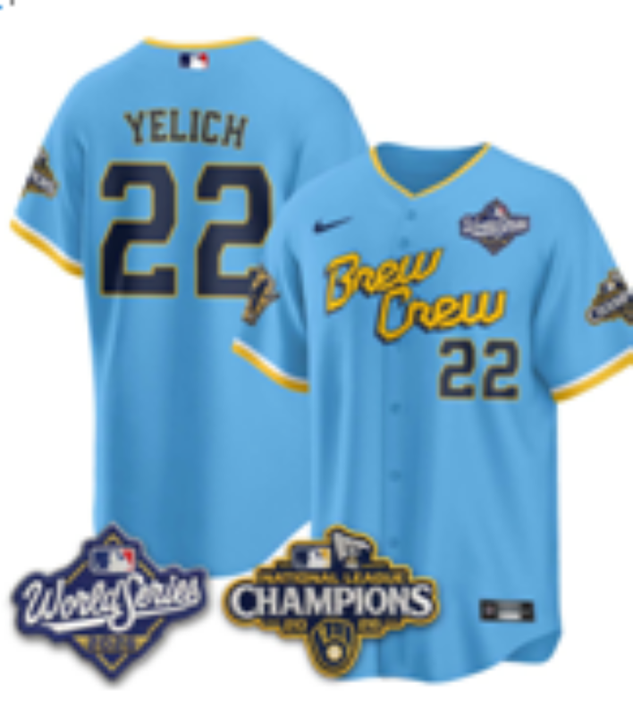 Women Milwaukee Brewers #22 Yelich Blue Nike 2026 World Series jersey 10210534